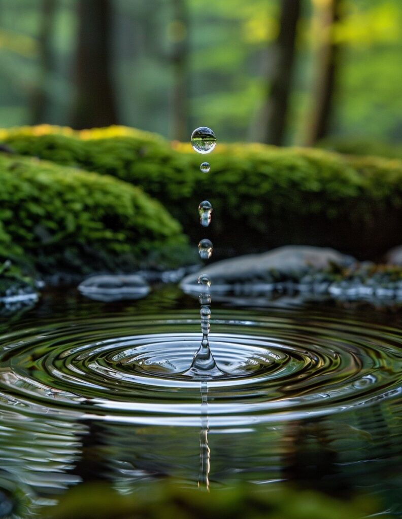Капля воды, падающая в пруд — символ присутствия в моменте